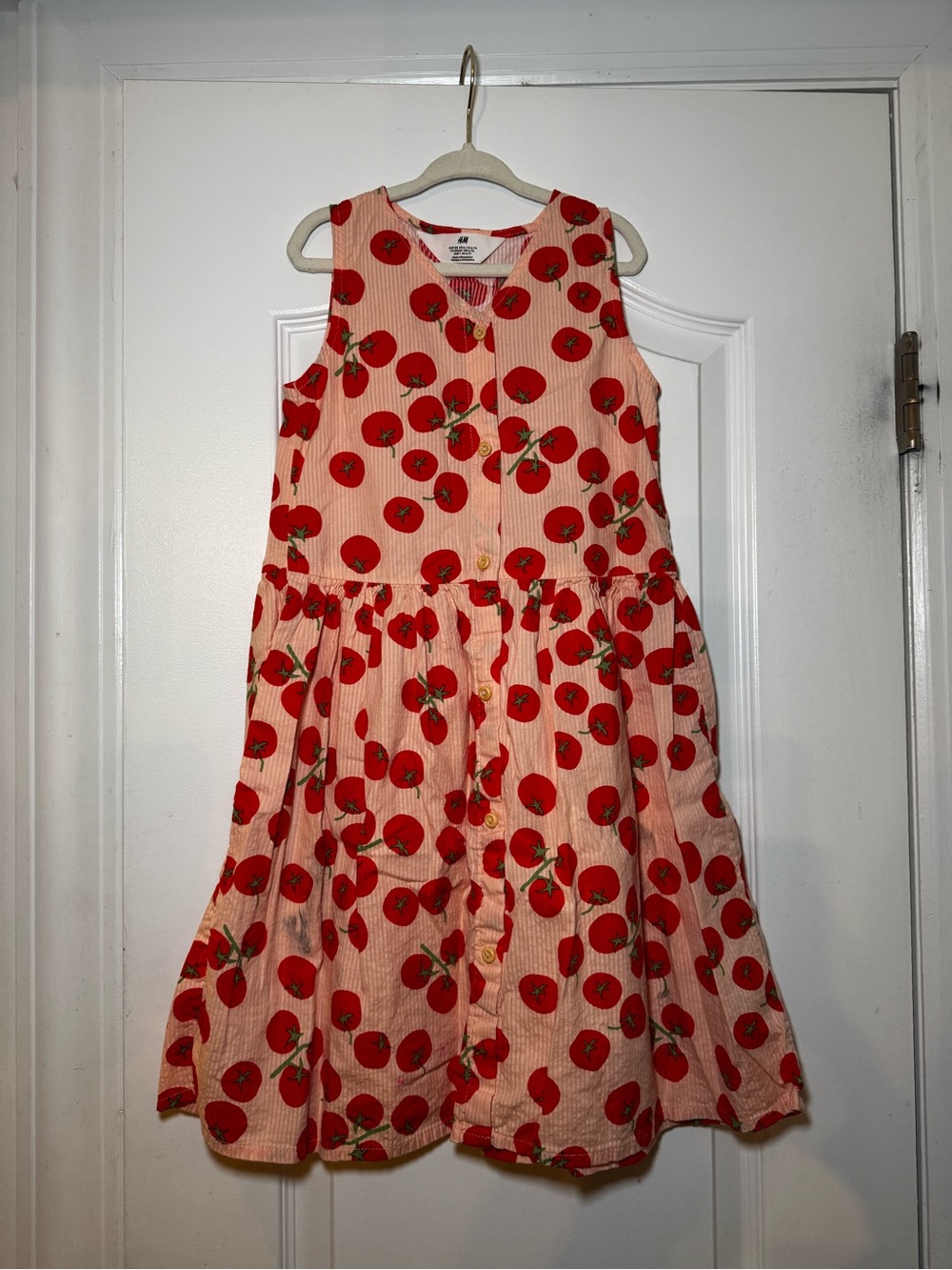 H&M Red and Pink Tomato Print Girls' Dress 6x